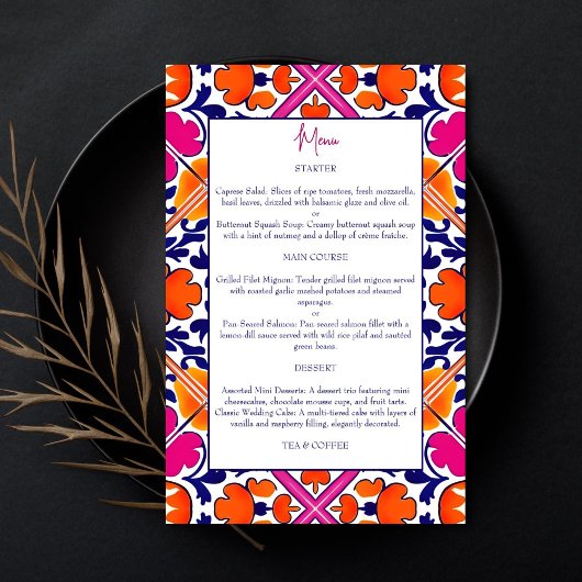 Carte de menu mexicaine vintage Talavera