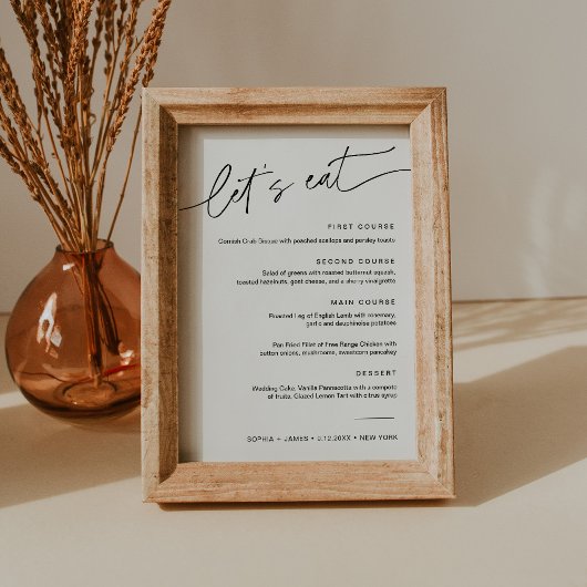 Carte de menu minimaliste du dîner Mariage EVERLEI