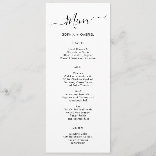 Carte de menu minimaliste Mariage de typographie s (Devant)