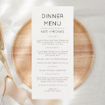 Carte de menu minimaliste moderne et élégant<br><div class="desc">Menu moderne & élégant mariage, fête ou anniversaire. Un design élégant en noir et blanc ou toute couleur arrière - plan que vous choisissez. Cliquez simplement sur le lien personnaliser plus loin, affiché sous la zone de personnalisation du texte à droite, et choisissez votre arrière - plan de couleur personnalisé....</div>