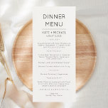 Carte de menu minimaliste moderne et élégant<br><div class="desc">Menu moderne & élégant mariage, fête ou anniversaire. Un design élégant en noir et blanc ou toute couleur arrière - plan que vous choisissez. Cliquez simplement sur le lien personnaliser plus loin, affiché sous la zone de personnalisation du texte à droite, et choisissez votre arrière - plan de couleur personnalisé....</div>