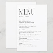 Carte de menu minimaliste moderne noir (Devant / Derrière)