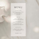 Carte de menu Minimaliste Simple Font Wedding<br><div class="desc">Conçue pour coordonner avec notre collection Minimaliste All In One, cette carte de menu de mariage personnalisable et assortie dispose d'une mise en page propre et simple, avec une police simple. Pour une personnalisation plus avancée de cette conception, par exemple la modification de la disposition, de la police ou de...</div>
