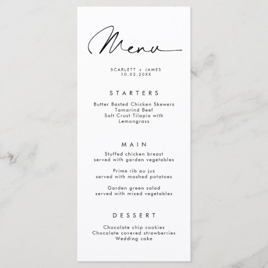 Carte de menu minimaliste simple Mariage (Devant)
