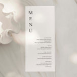 Carte de menu minimaliste simple Mariage<br><div class="desc">Conçue pour coordonner avec notre collection de menus minimalistes, cette carte de menu mariage personnalisable est dotée d'une disposition simple et propre, avec une police classique. Pour une personnalisation plus avancée de cette conception, par exemple la modification de la disposition, de la police ou de la taille du texte, cliquez...</div>