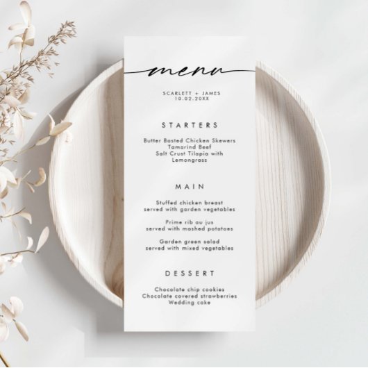 Carte de menu minimaliste simple Mariage