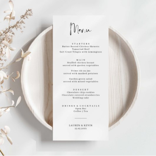 Carte de menu minimaliste simple Mariage