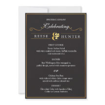 Carte de menu moderne Black Gold Elegant Wedding