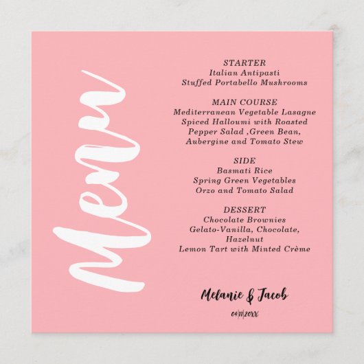 Carte de menu moderne Blush Pink Plat (Devant)