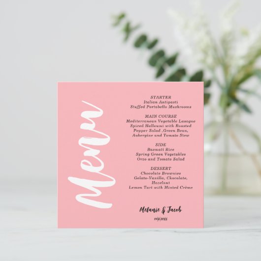 Carte de menu moderne Blush Pink Plat (Debout devant)