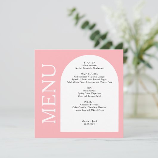 Carte de menu moderne Blush Pink Plat (Debout devant)