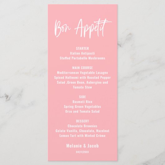 Carte de menu moderne Blush Pink Plat (Devant)