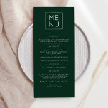 Carte de menu moderne élégante et verte foncée<br><div class="desc">Menu moderne & élégant mariage, fête ou anniversaire. Un design élégant en vert et blanc ou toute couleur arrière - plan que vous choisissez. Cliquez simplement sur le lien personnaliser plus loin, affiché sous la zone de personnalisation du texte à droite, et choisissez votre arrière - plan de couleur personnalisé....</div>