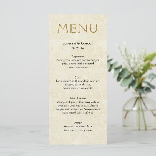 Carte de menu moderne Faux Sparkle Gold Ivory (Debout devant)