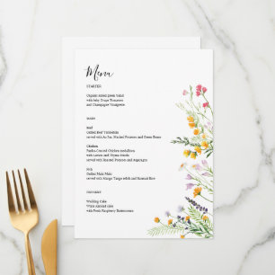 Carte de menu moderne fleur sauvage monogrammée su