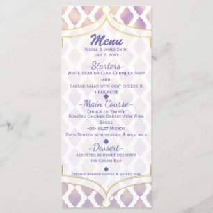 Carte de menu moderne marocaine or et blanc violet