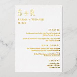 Carte de menu moderne minimaliste VRAI FOIL Élégan