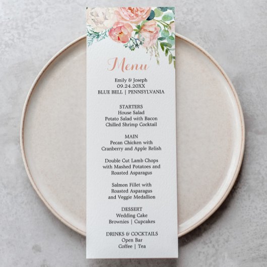 Carte de menu moderne Pink Blush Tropical Floral D