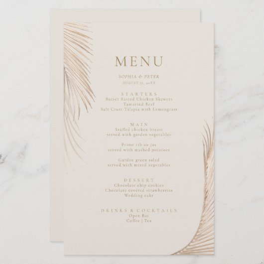 Carte de menu moderne Simple Palm Feuilles (Devant / Derrière)