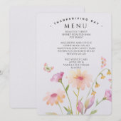 carte de menu modifiable à fleurs aquarelle (Devant / Derrière)