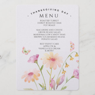 carte de menu modifiable à fleurs aquarelle