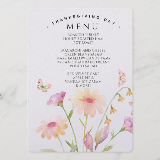 carte de menu modifiable à fleurs aquarelle (Devant)