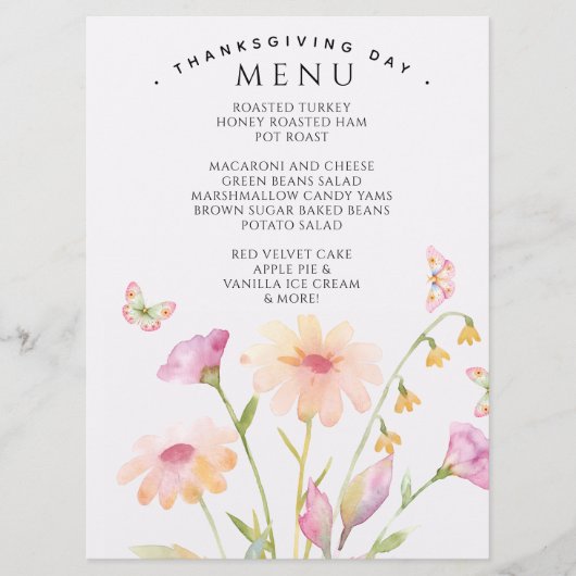 carte de menu modifiable à fleurs aquarelle (Devant)