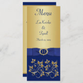 Carte de menu Monogram Blue, Gold Floral (Devant / Derrière)