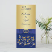 Carte de menu Monogram Blue, Gold Floral (Debout devant)
