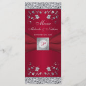Carte de menu Monogram Red, Silver Foil-LOOK Flora (Devant)