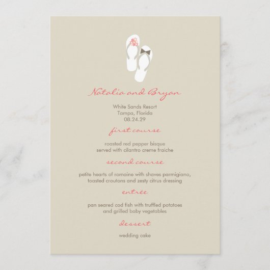 Carte de menu Mr & Mrs Pink Flip Flops Beach Weddi (Devant)