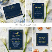 Carte de menu Navy Gold pour soirée d'anniversaire