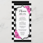 Carte de menu Noir Blanc Argent Rose (Devant / Derrière)