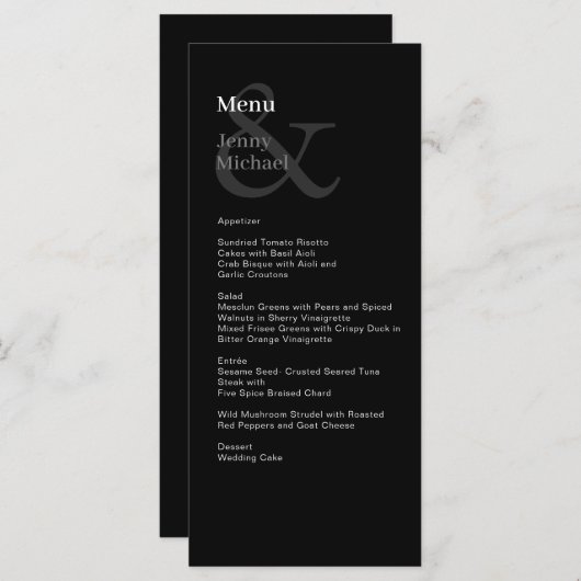Carte de menu noir blanc moderne (Devant / Derrière)