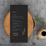 Carte de menu noire minimaliste moderne Foliting<br><div class="desc">Invitations invités à votre mariage avec cette carte de menu simple et moderne personnalisable, qui dispose d'une police propre sur l'arrière - plan de charbon de bois. Cette invitation est parfaite pour toute saison. Pour une personnalisation plus avancée de cette conception, par exemple la modification de la disposition, de la...</div>