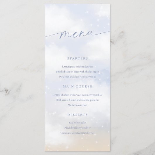 Carte de menu Nous sommes sur nuage 9 nuages de rê (Devant)