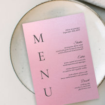 Carte de menu Ombre Mariage rose 5x7"