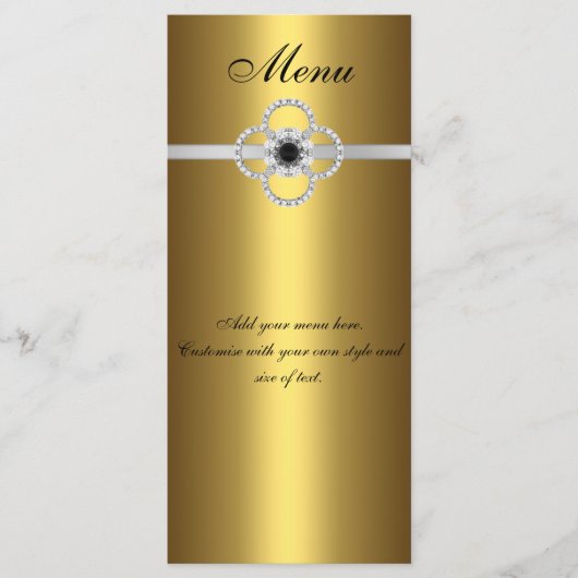 Carte de Menu Or Noir Argent Diamant Bijou (Devant)