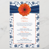 Carte de menu orange Daisy Navy Blue Mariage damas (Devant)