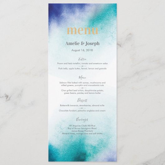 Carte de menu ou de programme d'aquarelle de (Devant)