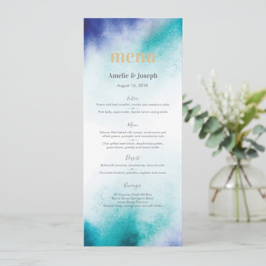 Carte de menu ou de programme d'aquarelle de (Debout devant)