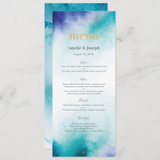 Carte de menu ou de programme d'aquarelle de (Devant / Derrière)