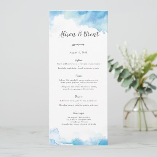 Carte de menu ou de programme du Mariage d'aquarel (Debout devant)