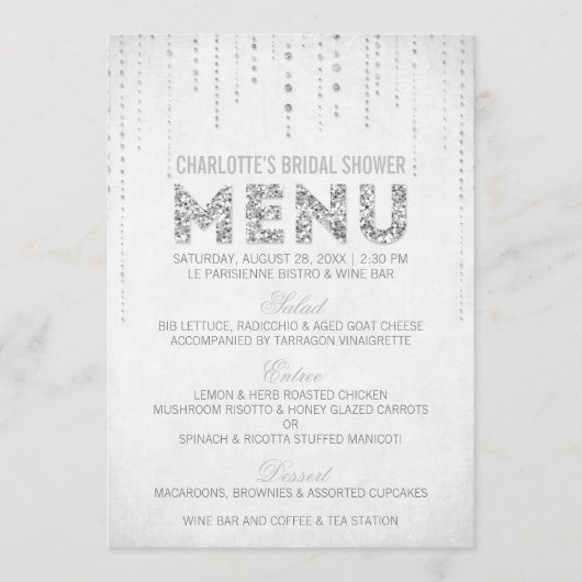 Carte de menu Pailleté d'Argent (Devant)