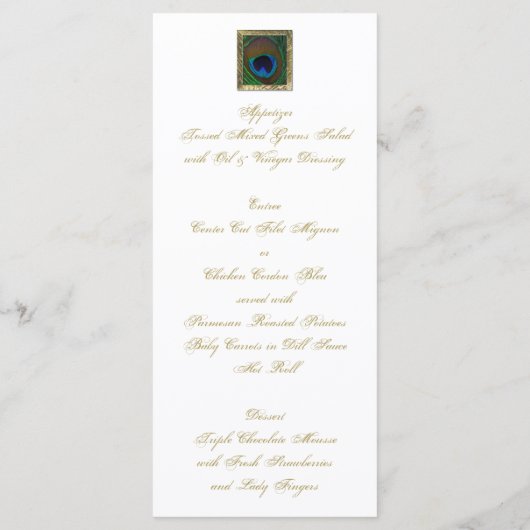 Carte de menu Peacock Blanc et Or (Dos)
