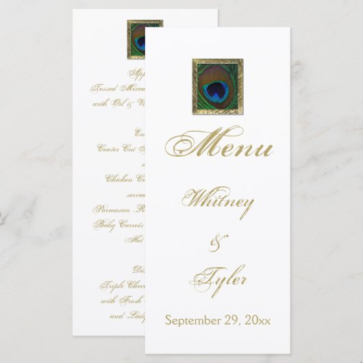Carte de menu Peacock Blanc et Or (Devant / Derrière)