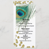 Carte de menu Peacock Feathers & Gold Boho Glam Pa (Devant / Derrière)