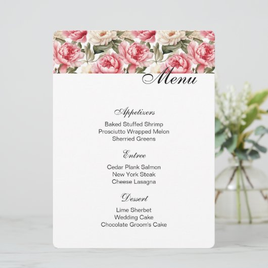 Carte de menu Peonies (Debout devant)