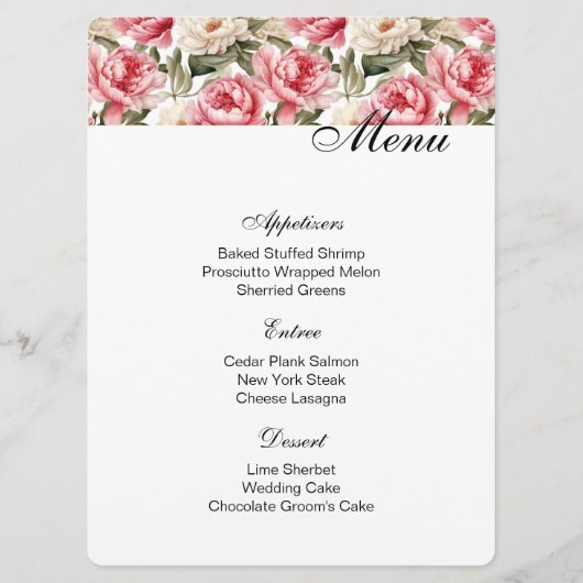 Carte de menu Peonies (Devant)