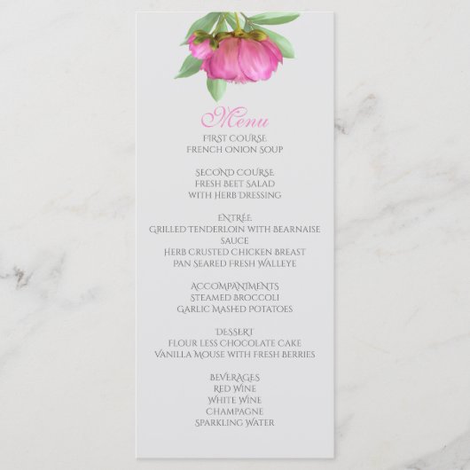 Carte de menu Peonies (Devant)